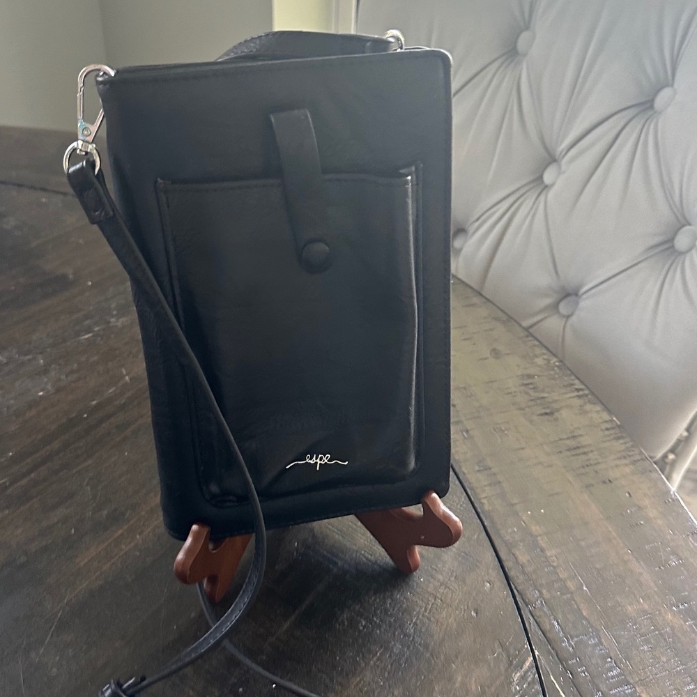 Espe Black Vegan Leather RFID Crossbody Phone Bag Wallet Purse NWOT